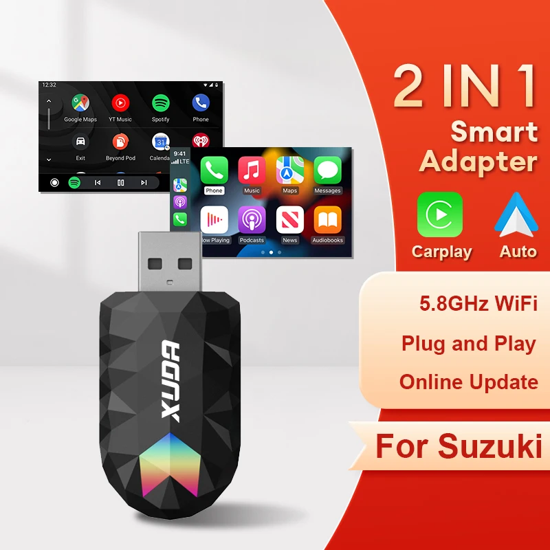 2024 neue xuda mini 2 in1 drahtlose Carplay Android Auto Adapter farbige Lichter für Suzuki Swift Vitara S-Cross tragen Jimny Sport Image