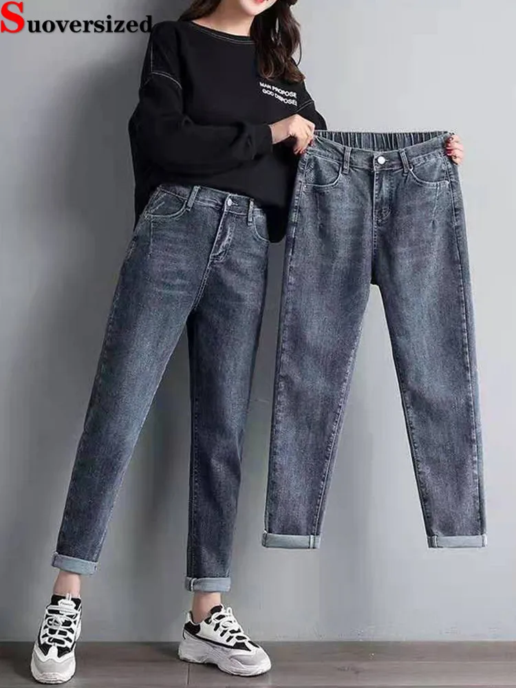Große Größe 5xl Hohe Taille Harem Vaqueros Casual Stretch Baggy Korea Bleistift Jeans Streetwear Neue Vintage-Mode Frauen Denim Hosen