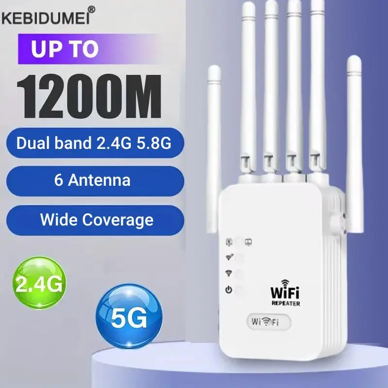 1200Mbps Wireless WiFi Repeater 2,4G 5,8G Signal Router 802,11 N Long Range Wireless WiFi Extender Verstärker WIFI Booster Image
