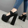 2024 neue Frauen High Heel Schuhe Plattform Quadrat High Heel Damen Pumps Pu Leder runde Zehen Schnalle Party Frauen Schuhe große Größe 43