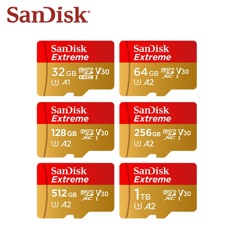 Scheda di memoria SanDisk Extreme microSDXC UHS-I V30 A2 32 GB 64 GB 128 GB 256 GB 512 GB 1 TB Scheda Micro SD Max 190 Mb/s Flash TF Card