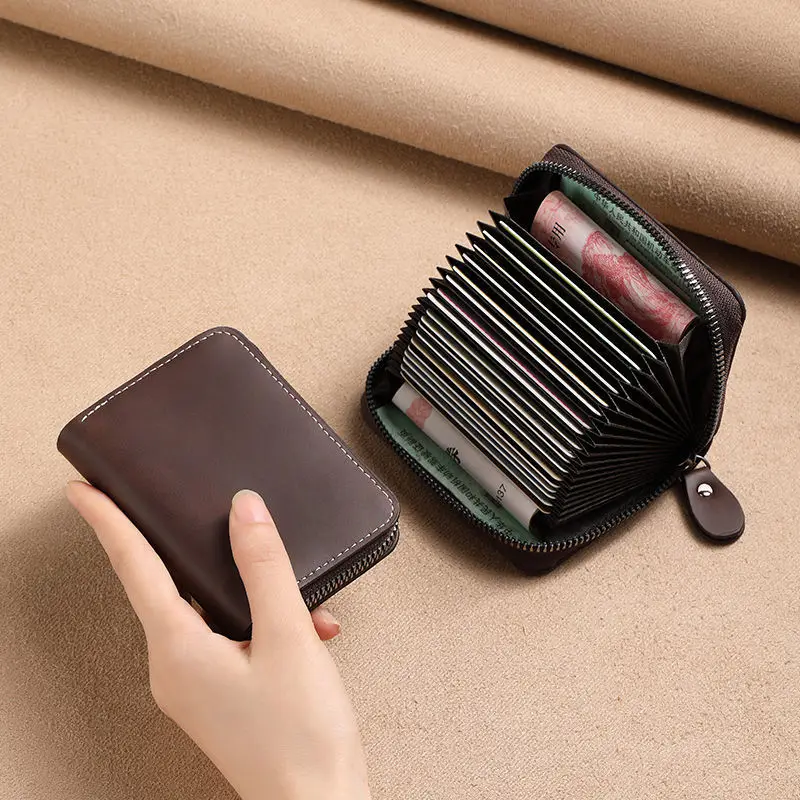 Portafoglio da uomo porta carte di credito in pelle PU con blocco RFID tasca con cerniera uomo donna porta carte di credito porta carte di credito con cerniera Multi-carta