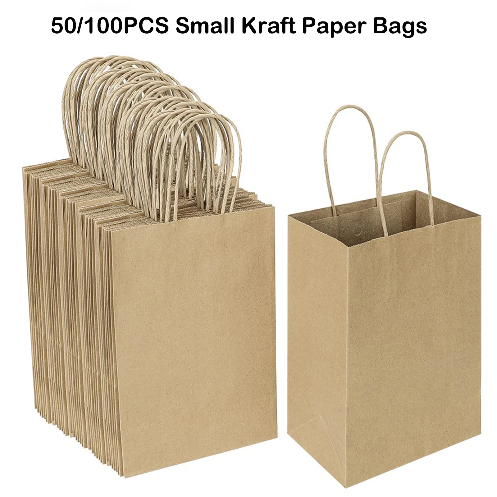 50/100 pezzi piccoli sacchetti regalo in carta kraft con manici sfusi per l'imballaggio di sacchetti di caramelle per bomboniere di Natale sacchetti per la spesa al dettaglio