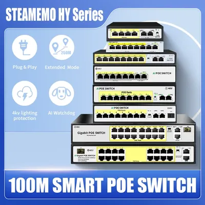 STEAMEMO HY Series 8 Port 48V POE Switch 100M 90W External Power Supply Suitable for IP