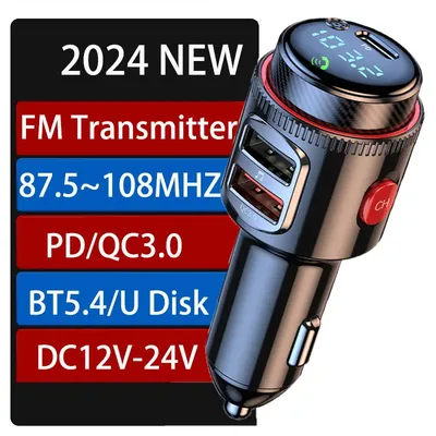 NEW Bluetooth 5.4 FM Transmitter Car Radio Adapter for Wireless Hands-Free Phone Call MP3 Music
