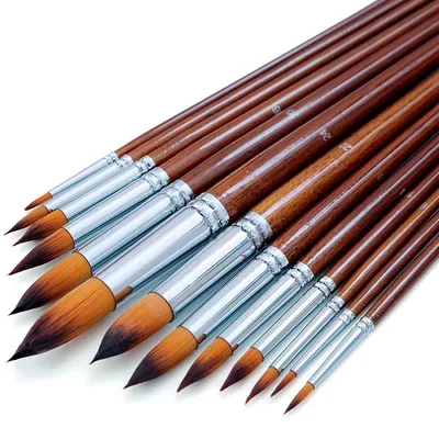 13pcs Professional Watercolor Paint Brushes Set Wood Long Handle Round Pointed Tip Soft