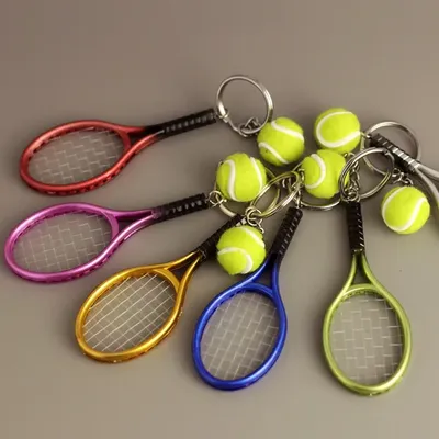 12Pcs Simulated Mini Tennis Racket Keychain for Women Men Metal Car Keyring Backpack Ornament