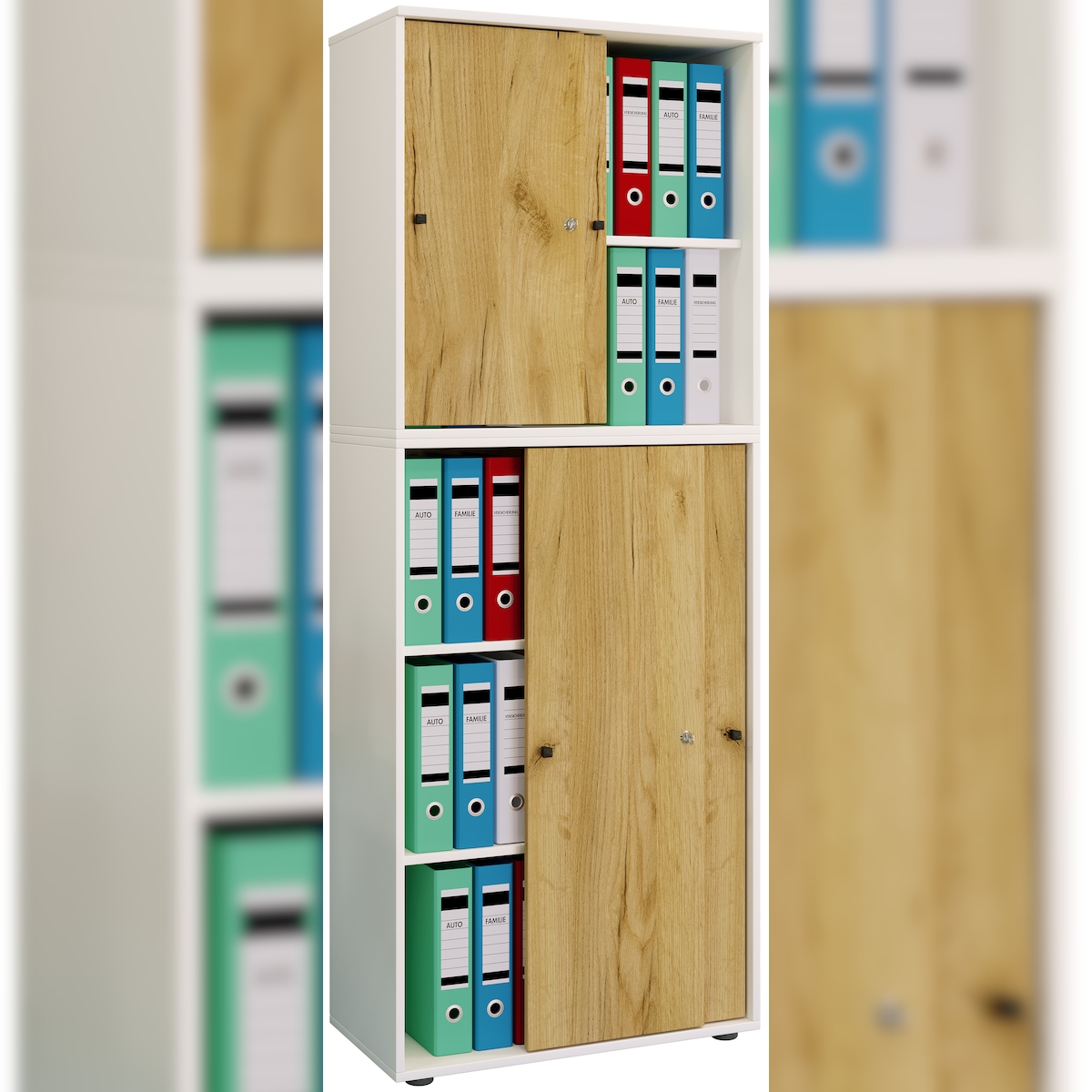 VCM Büroschrank Lona Weiß / Honig-Eiche Image