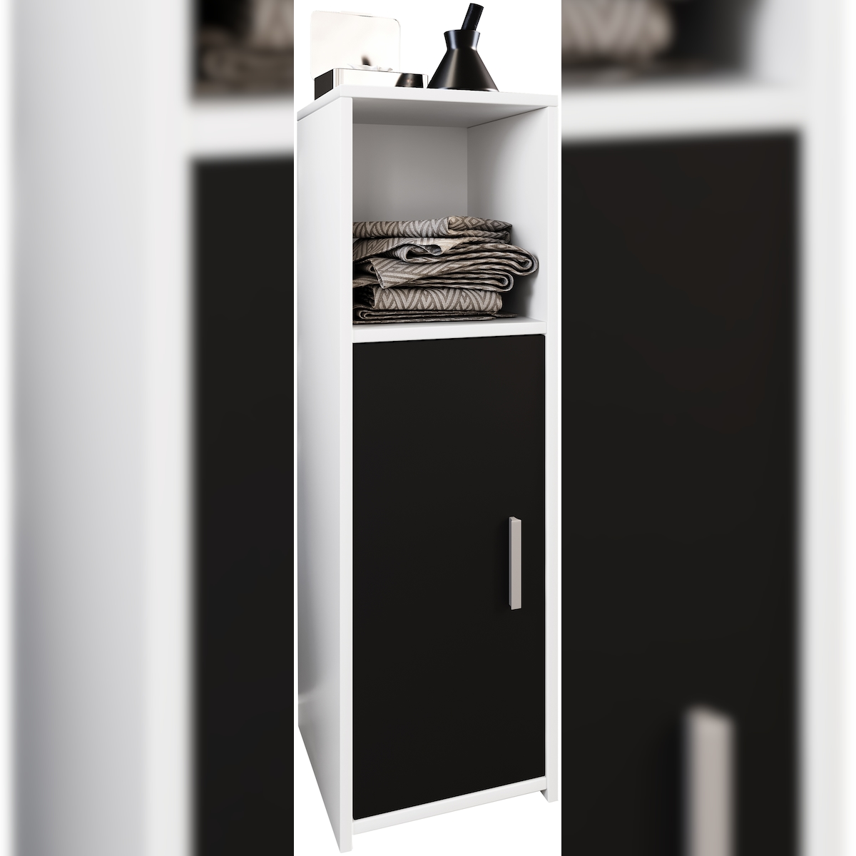 VCM Badmöbel Midischrank Zalo Weiß / Schwarz H. 95 x B. 30 x T. 30 cm Image