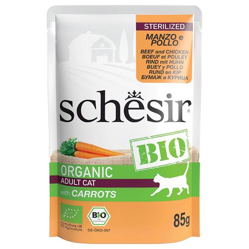 8x85g Schesir Bio Pouch Sterilized Bio-Rind und Bio-Huhn Katzenfutter nass