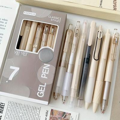 TEMU Gel Ballpoint Pen 7-pack - Quick-dry Ink, Medium Point, Retractable, Oval Plastic Barrel, , Smooth Writing, Ideal For Students & Professionals, Age 14+ Image
