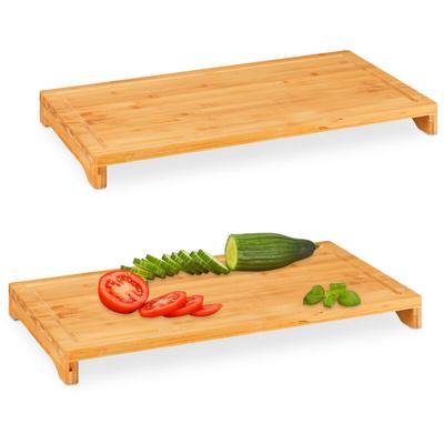 Schneidebrett Bambus, 2er Set, rutschfest, Saftrille, xxl Küchenbrett, HxBxT: 5 x 52 x 29 cm, Image