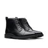 Winterstiefel CLARKS "Aldwin Cap", Herren, Gr. 42, schwarz (schwarz leather), Leder, elegant, Schuhe, Festtagsschuh, Stiefelette, Anzugschuh mit Blockabsatz