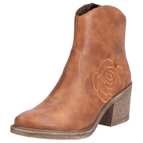 Westernstiefelette RIEKER Gr. 39, braun (zimt) Damen Schuhe Cowboyboots Cowboy-Stiefelette Stiefelette Cowboyboots, Stiefelette, Blockabsatz, mit Blumenstickerei seitlich