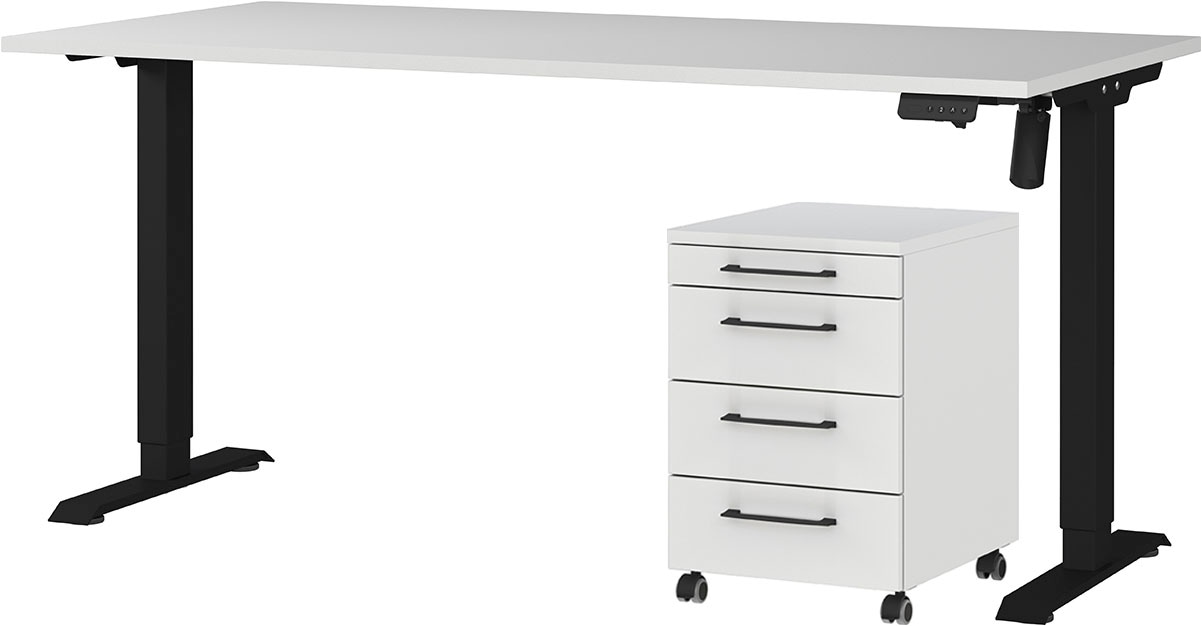 Büromöbel-Set GERMANIA "Profi 3.0", schwarz (lichtgrau, schwarz), Schreibtisch 160cm breit Metall Spanplatte, Metall, Spanplatte, Arbeitsmöbel-Sets, Büromöbel-Set, Büromöbel-Set bestehend aus Schreibtisch und Rollcontainer