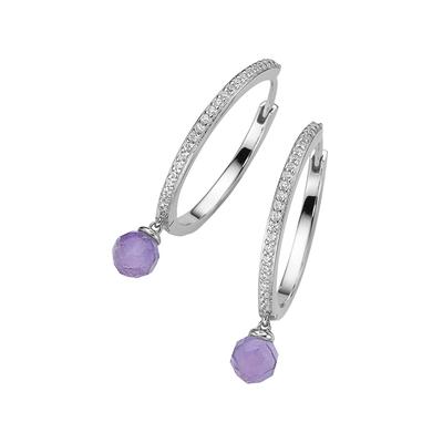 Paar Creolen "mit Amethyst-Kugeln und Zirkonia, Silber 925", lila, GIORGIO MARTELLO MILANO, Ohrringe, Damen, Silber 925 (Sterlingsilber) Image