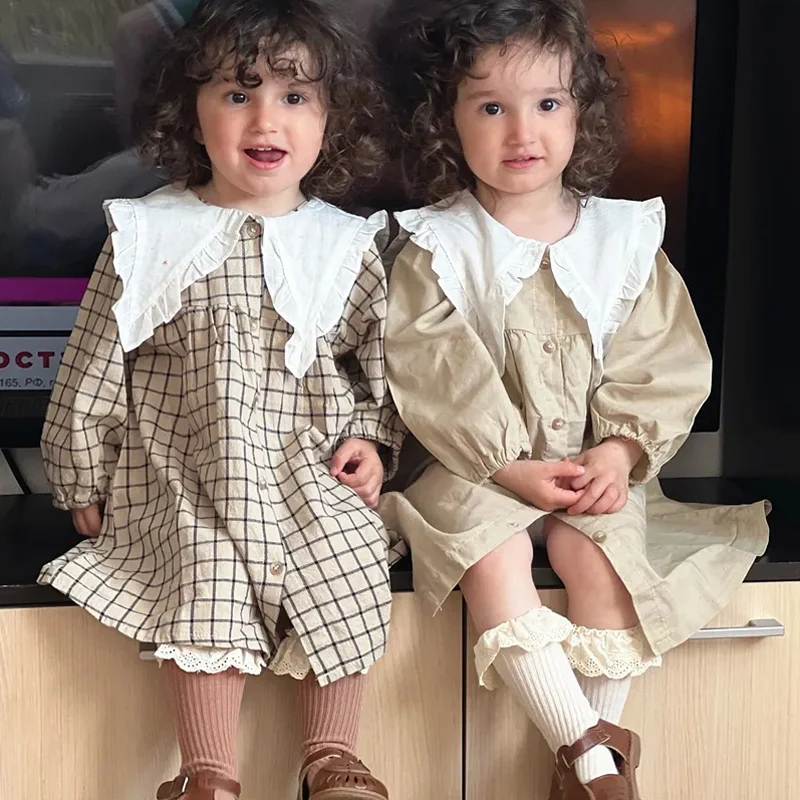 Primavera bambino bambini abbigliamento per ragazze coreano vestito retrò costume per bambini vestiti per ragazze 1 2 3 4 5 6 T vestito scozzese di compleanno