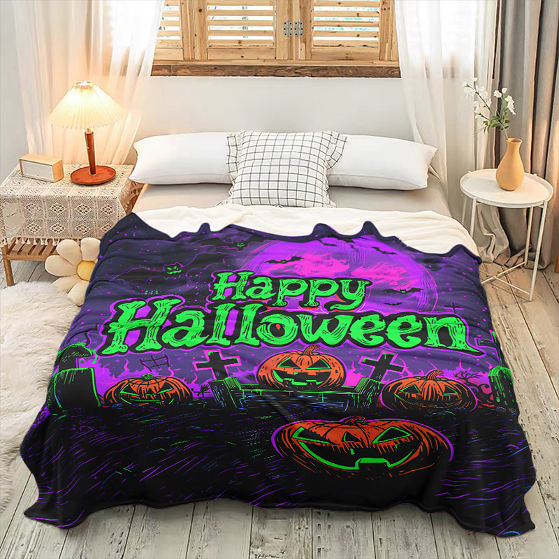Halloween Decoration Jack O' Lantern Pumpkin Throw Blanket - Soft and Cozy Fleece with Festive Pumpkin Design - Perfect for Halloween Decor and Keeping Warm