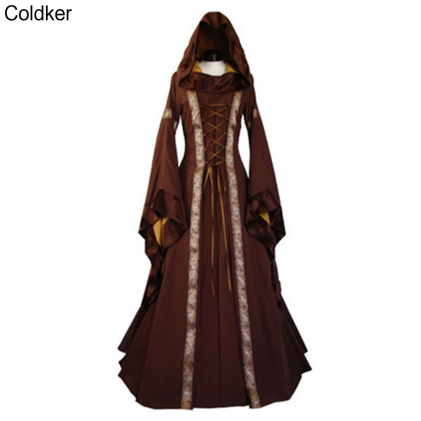 Frauen Mittelalterliche Kostüme 19. Jahrhundert Europäisches Kleid Vintage Viktorianischen Gothic Prinzessin Kleider Damen Mit Kapuze Langes Kleid Vestidos