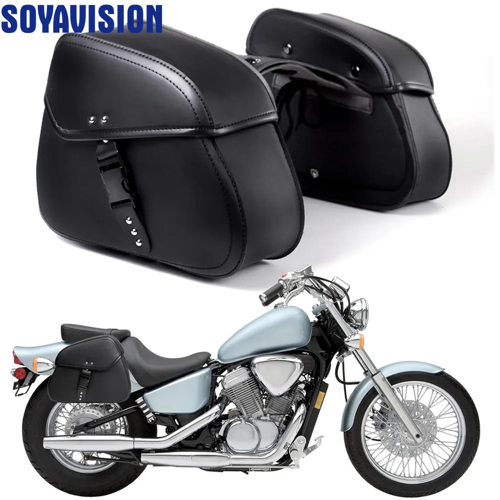 Schwarze Motorrad Sattel taschen Pu Leder Seite Werkzeug beutel Gepäck Aufbewahrung taschen Universal für Harley Sportster Suzuki Yamaha Honda Image