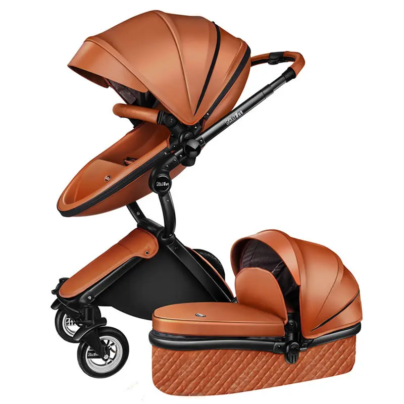 Baby kinderwagen 2 in 1, Luxus PU leder Neugeborenes Wagen, Hohe Qualität Landschaft zwei weg trolley auto, baby Kinderwagen shell pram Image