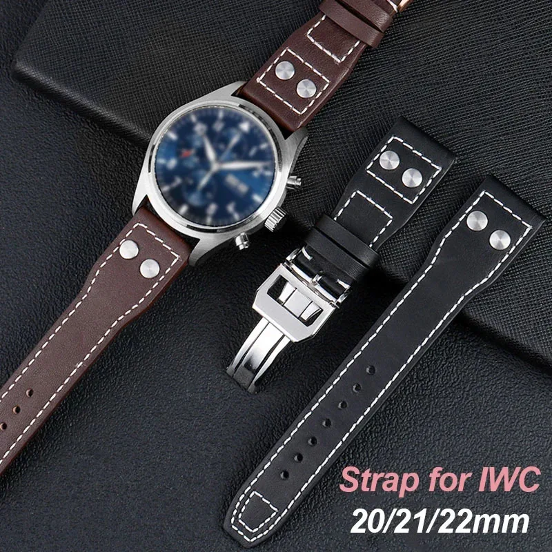 Für iwc Pilot Leder armband 20mm 22mm 21mm Rindsleder Armband für Portofino Falt schnalle Armband Armband Zubehör Image