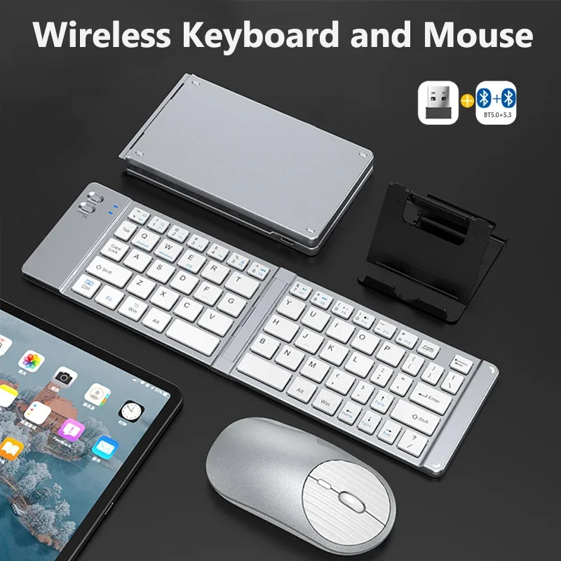 Mini-Wireless-Tastatur und Maus, Bluetooth, tragbare Klapptastaturen, 2,4 G, für Windows, Android, iOS, Tablet, iPad, Telefon Image