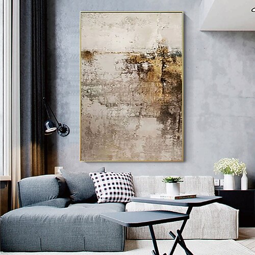 Goldfolie Ölgemälde handgemachte abstrakte Gold Malerei Wabi Sabi Wandkunst Beige abstrakte Malerei auf Leinwand ein Paar Beige Textur Ölgemälde Wandkunst neutral abstrakte Ölgemälde Wal Dekor Image