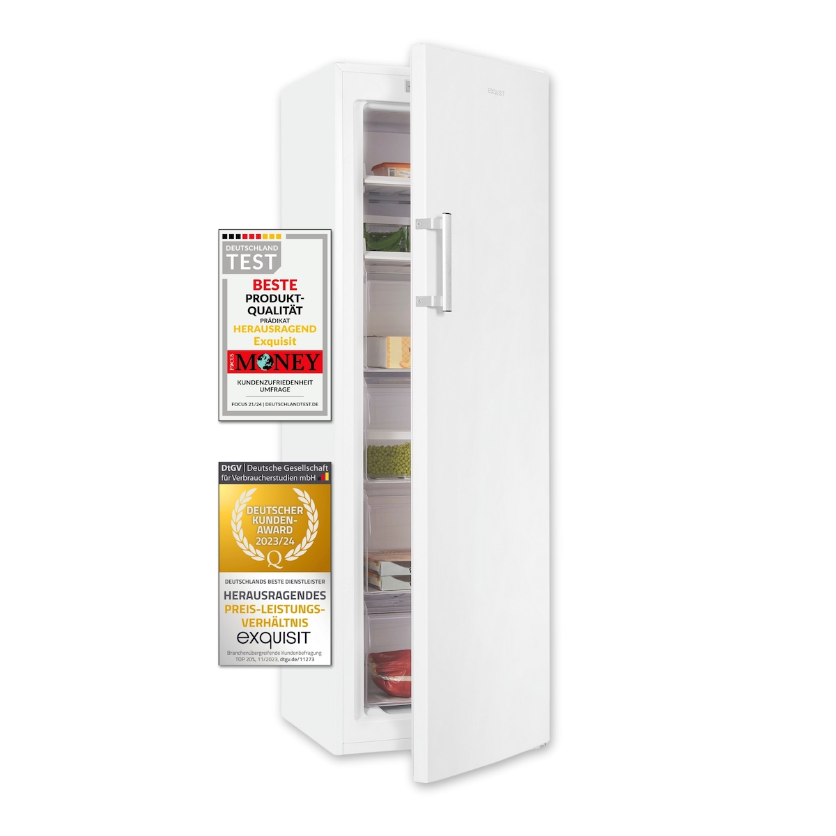 Exquisit Gefrierschrank GS271-NF-H-040E weiss | No Frost | Nutzinhalt: 204 L | Temperaturregelung | Alarm Image