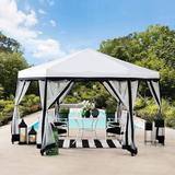 11x11 Pop Up Gazebo, 2-Tone Portable Canopy/Tent, Hexagon Steel Frame Soft Top Gazebo, Mesh Sidewalls and Carry Bagcluded