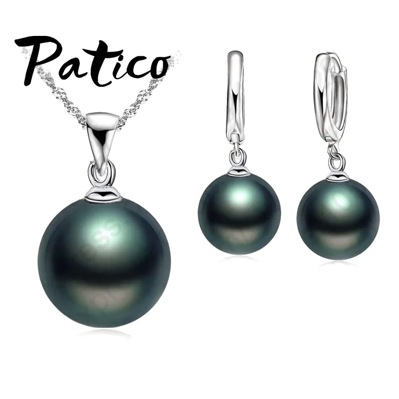 Set di gioielli con perle nere d'acqua dolce collana con ago in argento Sterling 925 orecchini pendenti con perle naturali set di gioielli da sposa