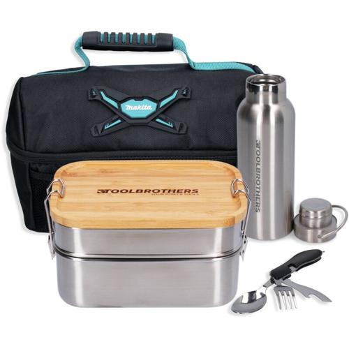 Toolbrothers - Fan Lunchpaket in Makita Kühltasche mit Edelstahl Brotdose 2 Etagen Bambus Deckel