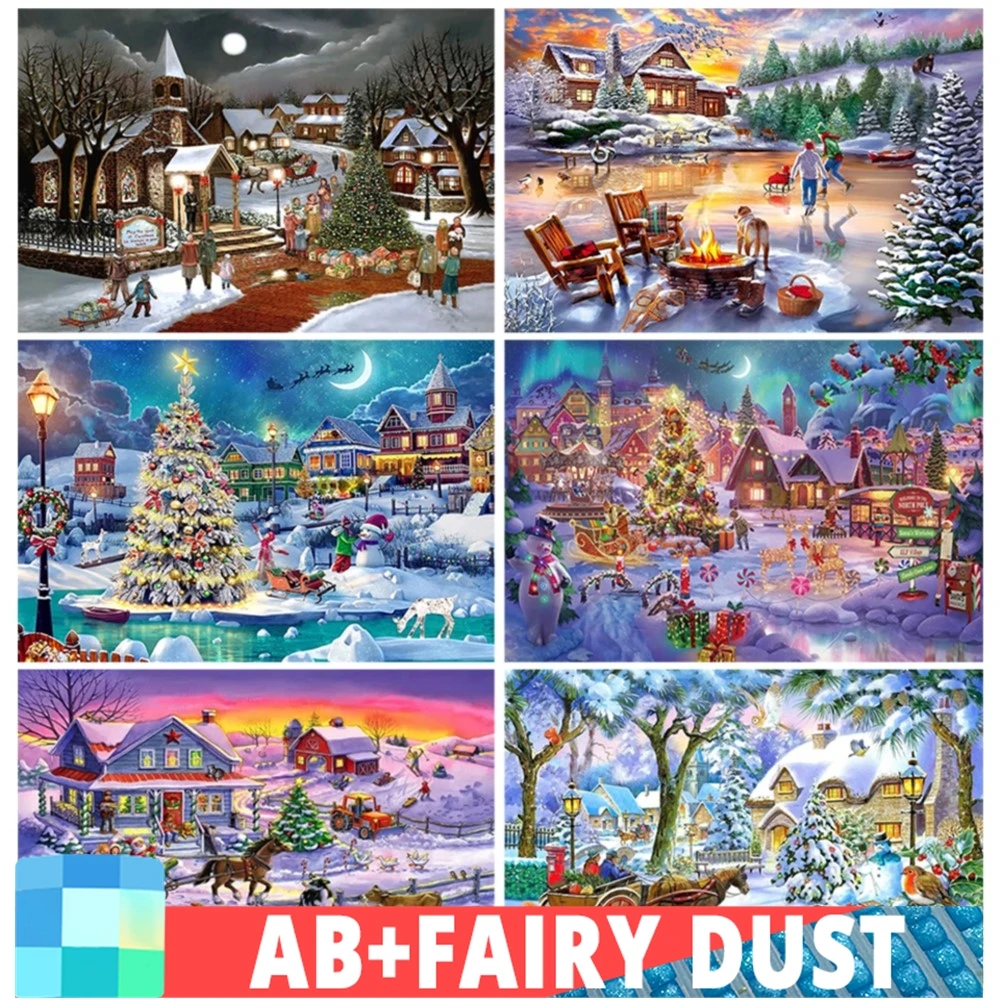 AB nickel é poussière diamant mosaïque paysage de ville d'hiver, peinture de noël 5D, kit de perceuse complet bricolage, gérer décor à la main, maison