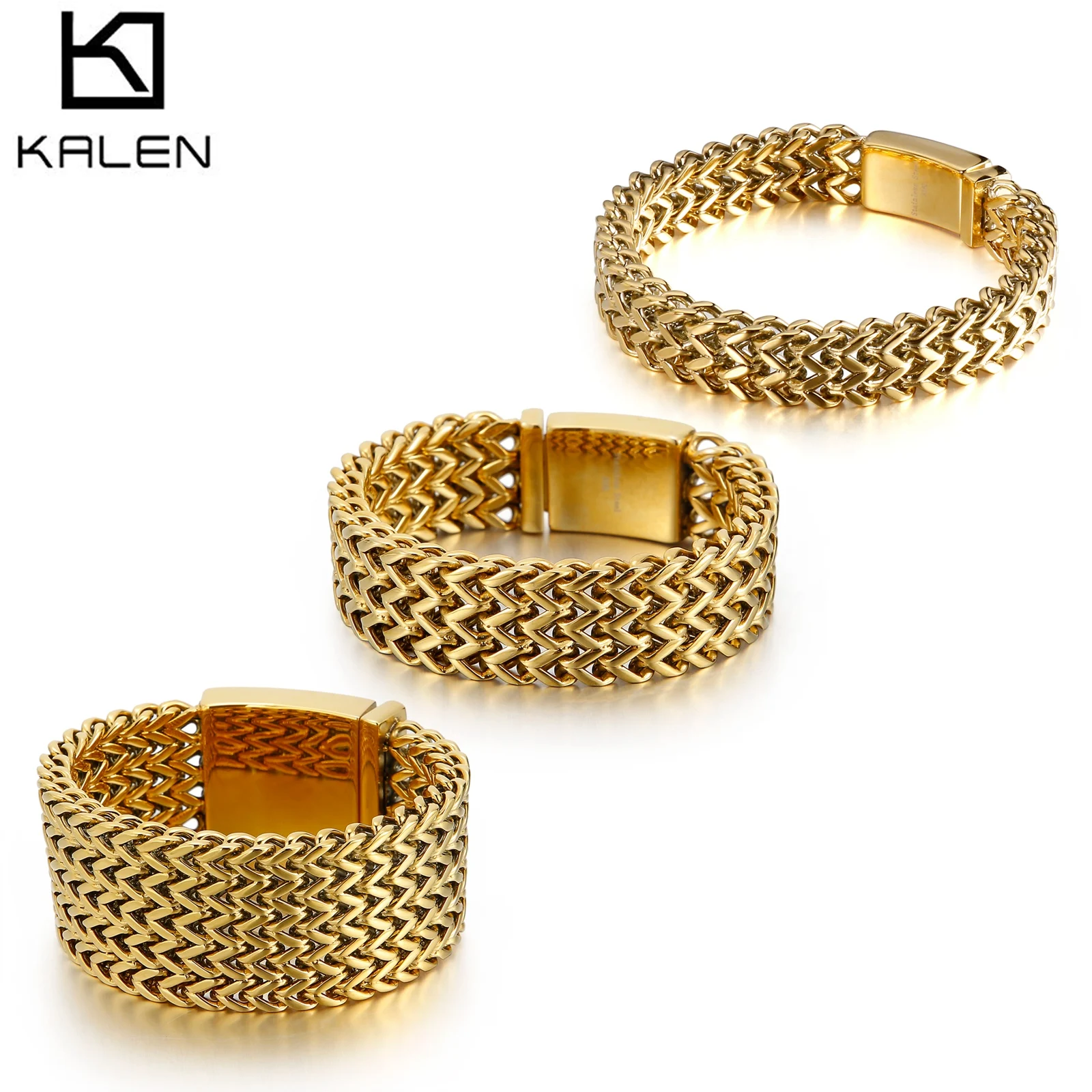 12/18/30 mm S/M/L Tenniskettenarmband aus poliertem Mesh – Silber/18 Karat vergoldete Farbe – Edelstahl 316L – KB56410-D