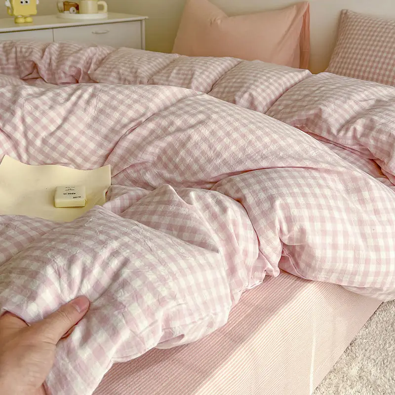 Parure de lit rose solide, sans remplissage, housse de couette, drap plat, taie d