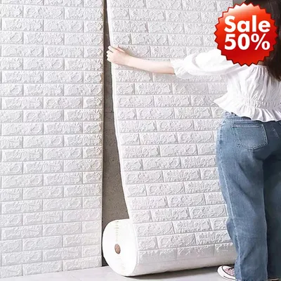 10M Self Adhesive 3D DIY Wallpaper Wall Stickers Soft Foam Brick White Vintage Wall Living Bedroom
