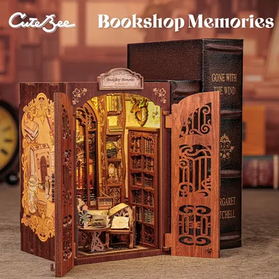 Cutebee Diy Mini Wooden Dollhouse With Furniture Light Doll House Casa Miniature Bookshop Memories