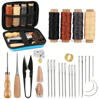 Leather Sewing Kit with Large-Eye Needles, Waxed Thread, and Upholstery Repair Tools - Perfect for DIY Leather Craft