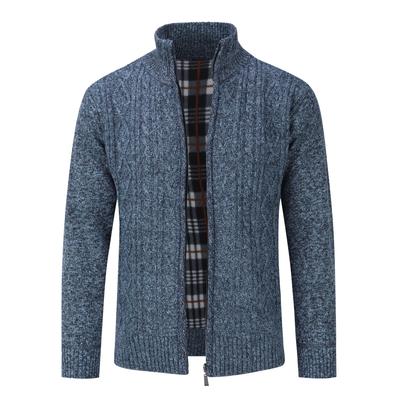 Herren Strickjacke mit Reißverschluss Cardigan Grobstrick mit Stehkragen für den Winter Blau Image