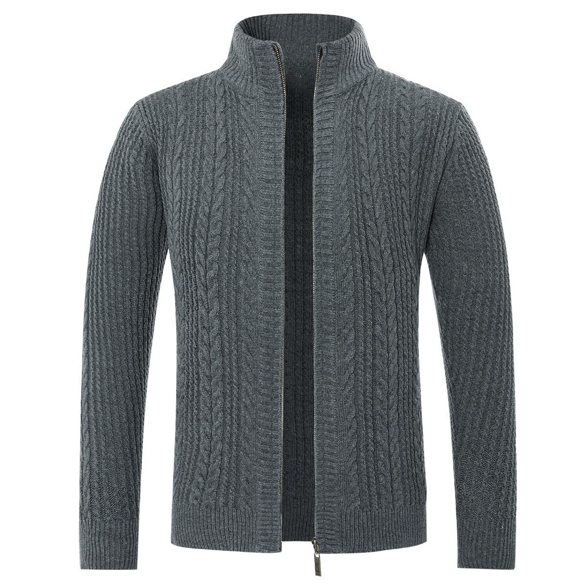 Herren Strickjacke mit Reißverschluss Cardigan Grobstrick mit Stehkragen Grau Image