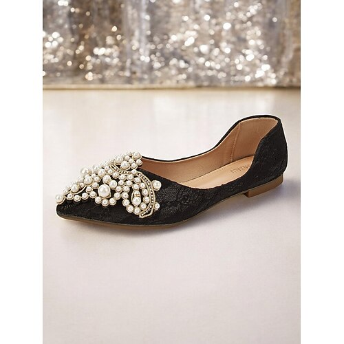 Damen Flache Schuhe Bling-Bling-Schuhe Glitzer Kristall Pailletten Juwelen Party Flacher Absatz Spitze Zehe Modisch Spitze Halbschuhe Schwarz Beige