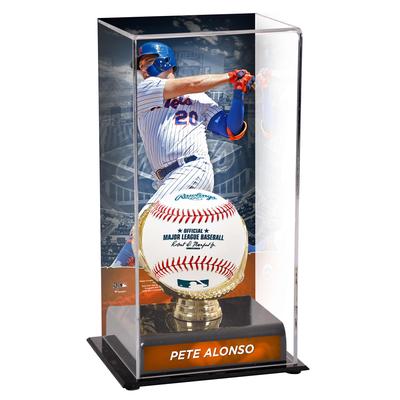 Vitrine mit goldenem Handschuh von Pete Alonso, New York Mets, mit Bild Image