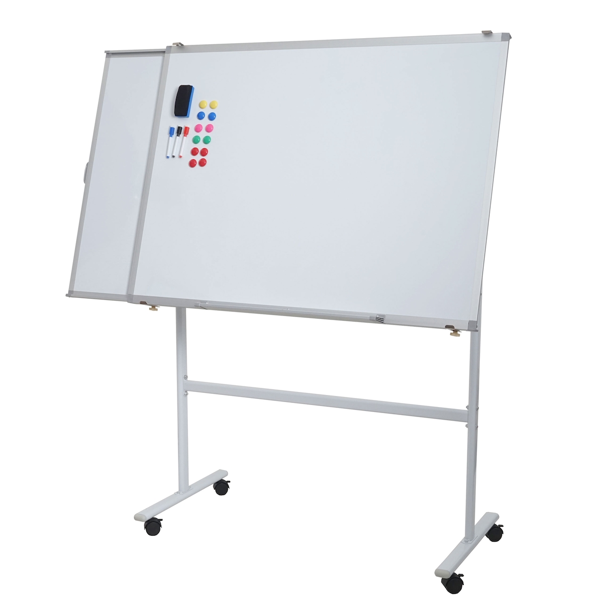 Mendler Whiteboard HWC-C85b, mit ausziehbarer Tafel Magnettafel Memoboard Pinnwand, mobil rollbar inkl. Zubehör, 167x186cm Image