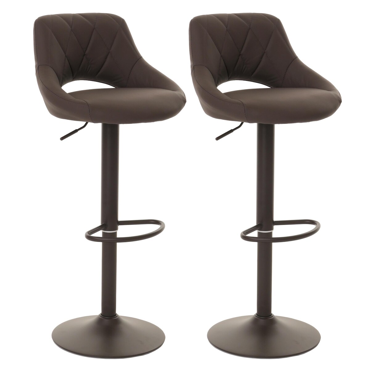 Mendler 2er-Set Barhocker HWC-N64, Barstuhl Tresenhocker, Fußablage drehbar, Kunstleder Metall ~ braun Image