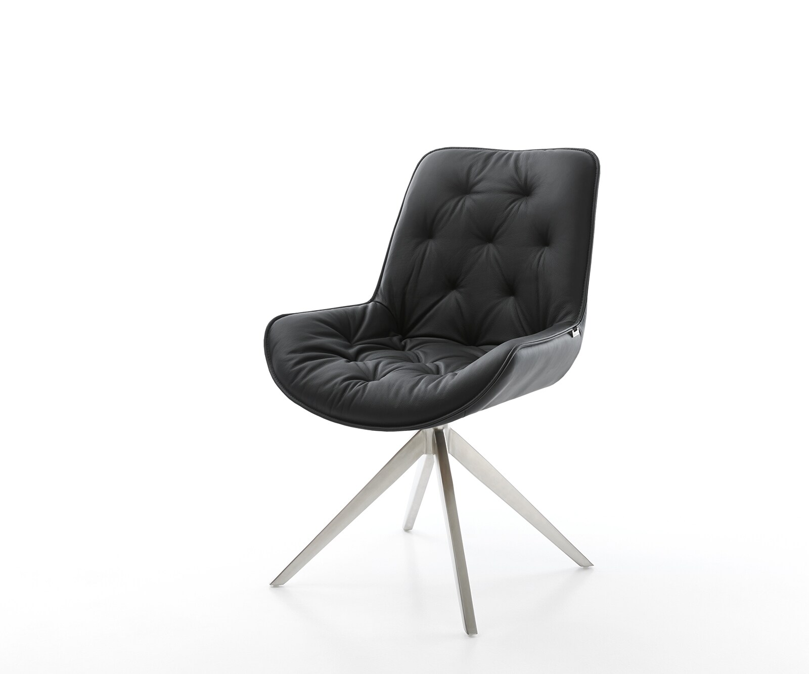 DELIFE Esszimmerstuhl Taimi-Flex Echt-Leder Schwarz Kreuzgestell breit Edelstahl, Esszimmerstühle Image