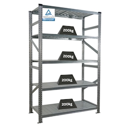 PROREGAL Fachbodenregal PROXIMO Stecksystem | Grundregal | HxBxT 200x120x60cm | 5 Ebenen | Fachlast 200 kg | Beidseitig nutzbar | Verzinkt Image
