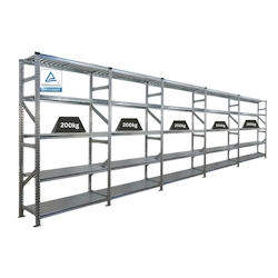 PROREGAL Fachbodenregal PROXIMO Stecksystem | Komplettregal | HxBxT 200x600x40cm | 5 Ebenen | Fachlast 200 kg | Beidseitig nutzbar | Verzinkt Image