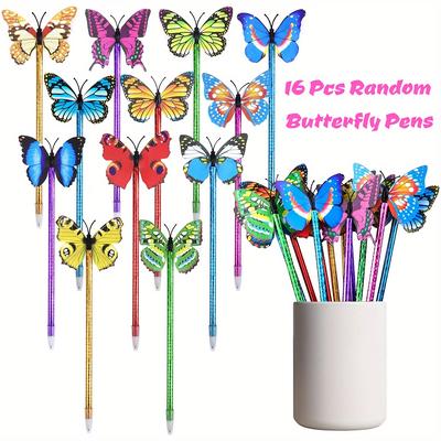 TEMU 8pcs/16pcs/random Butterfly Pen Loose Round Ballpoint Pen Butterfly Office Supplies Accessories Party Home Classroom School Teacher And Student Flower Pen