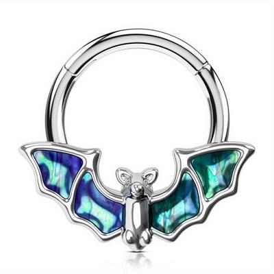 TEMU 16g Abalone Shell Bat Hinged Cartilage Hoop Boho Ocean Style Stainless Steel Jewelry Statement Piercing Jewelry