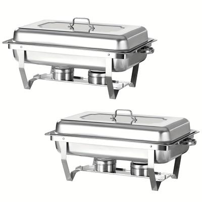 TEMU Chafing Dish Buffet Set, 8qt Rectangle Stainless Steel Food Warmer Kit With Food Pans And Fuel Holders For Restaurant Catering Parties Weddings